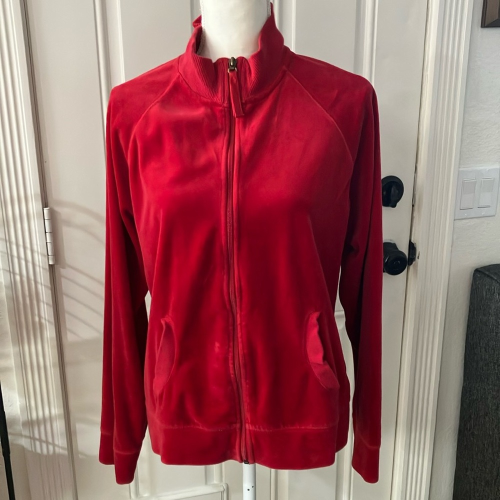 Y2k Vibrant Red volvet Sporty Jacket with Stand-Up Collar Size:M